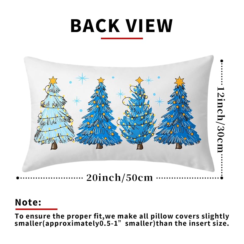 Blue Christmas Tree Throw Pillow Covers Set of 2 12x20 Decorative Pillow Cases