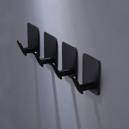 DELITON Adhesive Hooks - 4 Pack Wall Hooks for Towels & Coats | Matte Black Stainless Steel Finish