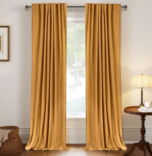 100% Blackout Shield Linen Blackout Curtains for Bedroom 108 Inches Long,Back Tab/Rod Pocket Living Room Drapes,Thermal Insulated Textured Blackout Curtains 2 Panels Set,50" W x 108" L,Mustard Yellow