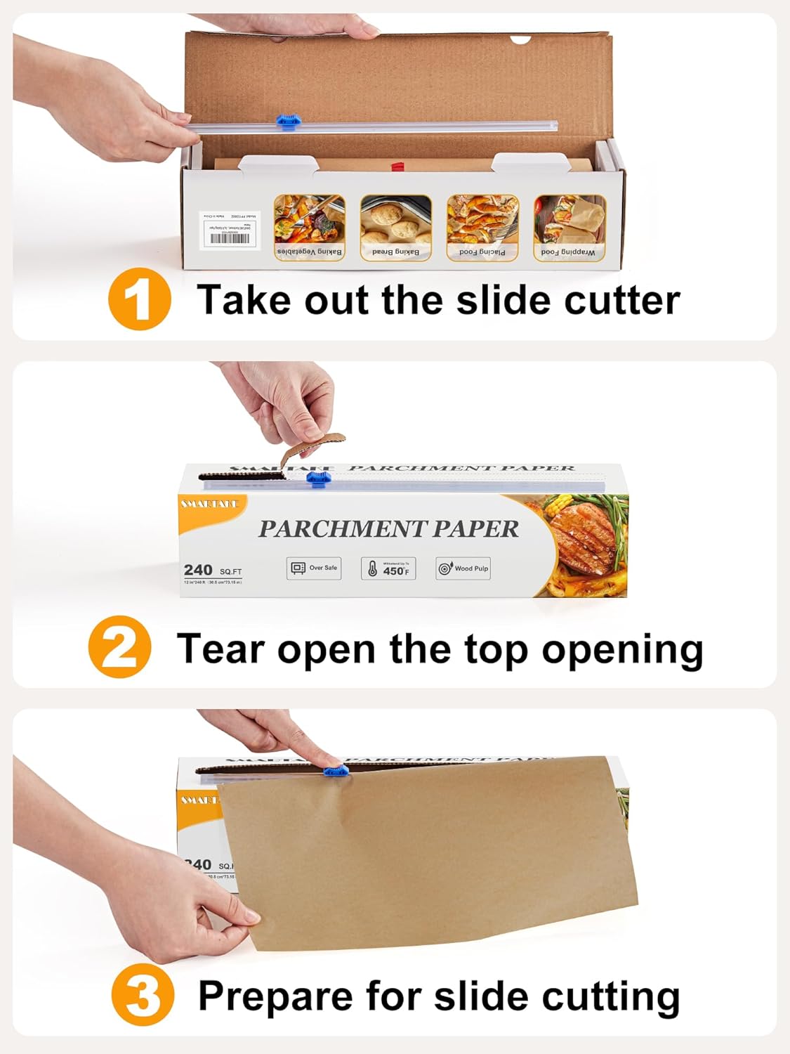 SMARTAKE Parchment Paper Roll - Non-Stick Unbleached Baking Paper, 12" x 240 ft with Slide Cutter