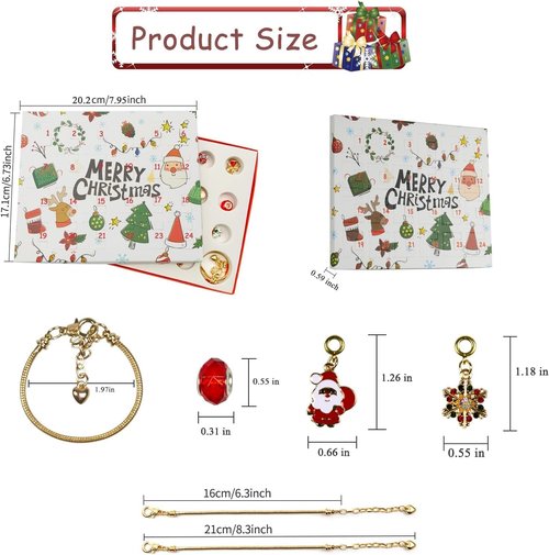 Gold Christmas Advent Calendar Bracelet - 24-Day Countdown with DIY Jewelry Kits & Charms for Girls 6-18
