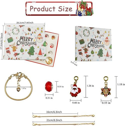 Gold Christmas Advent Calendar Bracelet - 24-Day Countdown with DIY Jewelry Kits & Charms for Girls 6-18