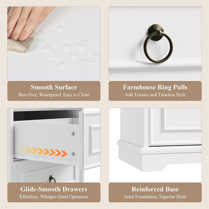 26" Tall Nightstand with Charging Station - White, 3 Drawers (Variation: White+1)