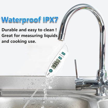 BOMATA Waterproof IPX7 Instant Read Food Thermometer - Long Probe for Cooking, Meat & BBQ | T101 White