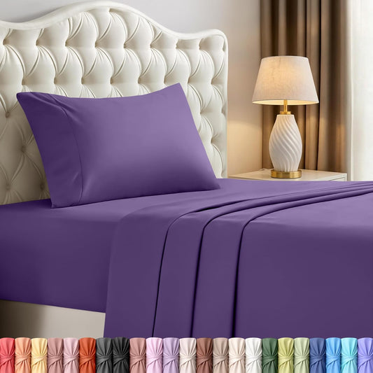 Utopia Bedding Twin Sheet Set - Soft, Breathable Microfiber, 3-Piece Bed Sheets in Eggplant