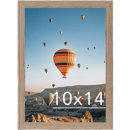JCJMY 10x14 inch Picture Frame, Horizontal and Vertical Formats for Wall Hanging, 10 x 14 Wall Gallery Poster Photo Frame with Shatter Resistant Plexiglass, Rustic Brown