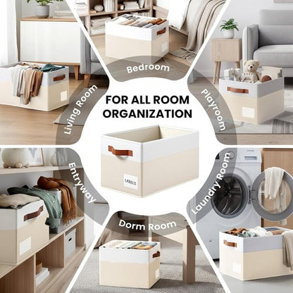 Large Closet Storage Baskets by [Brand Name] - 14x10 Heavy Duty Organizer Bins with Handles & Labels | Decorative Collapsible Baskets for Living Room, Bedroom, Nursery