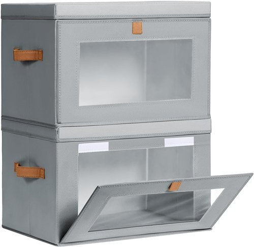 Homsorout Large Closet Storage Organizer - Collapsible Fabric Bins with Handles & Window, Grey | 2 Pack