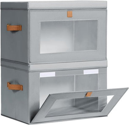 Homsorout Large Closet Storage Organizer - Collapsible Fabric Bins with Handles & Window, Grey | 2 Pack