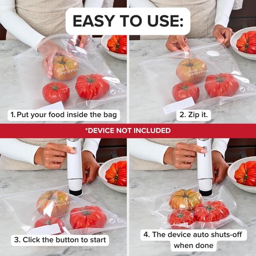 Chef Preserve Reusable Vacuum Sealer Bags - 30 BPA-Free Small Food Storage Bags (8 x 10 in) | Odor-Resistant & Leak-Proof