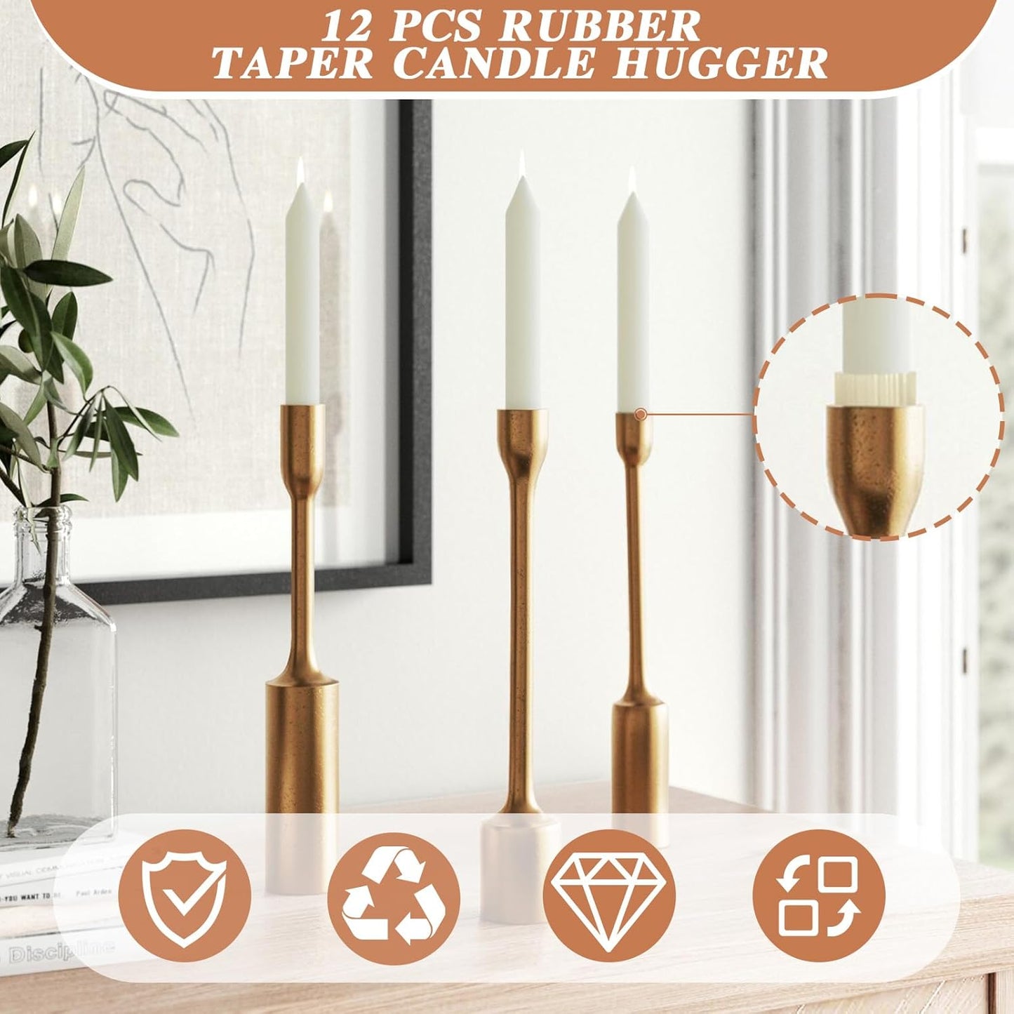 Skiennix Silicone Candle Grippers - 12 Pack Flexible Holders for Taper Candles | Fits 3/4 Inch Diameter