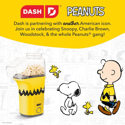 Peanuts DASH Fresh Pop Popcorn Maker - Oil-Free Air Popper with Measuring Cup & Recipe Guide - 16 Cups for Movie Nights