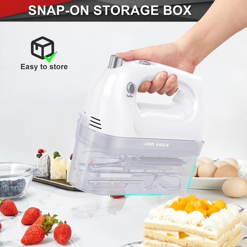 Lord Eagle Electric Hand Mixer - 400W 5-Speed Lightweight Kitchen Mixer with 5 Attachments & Storage Case