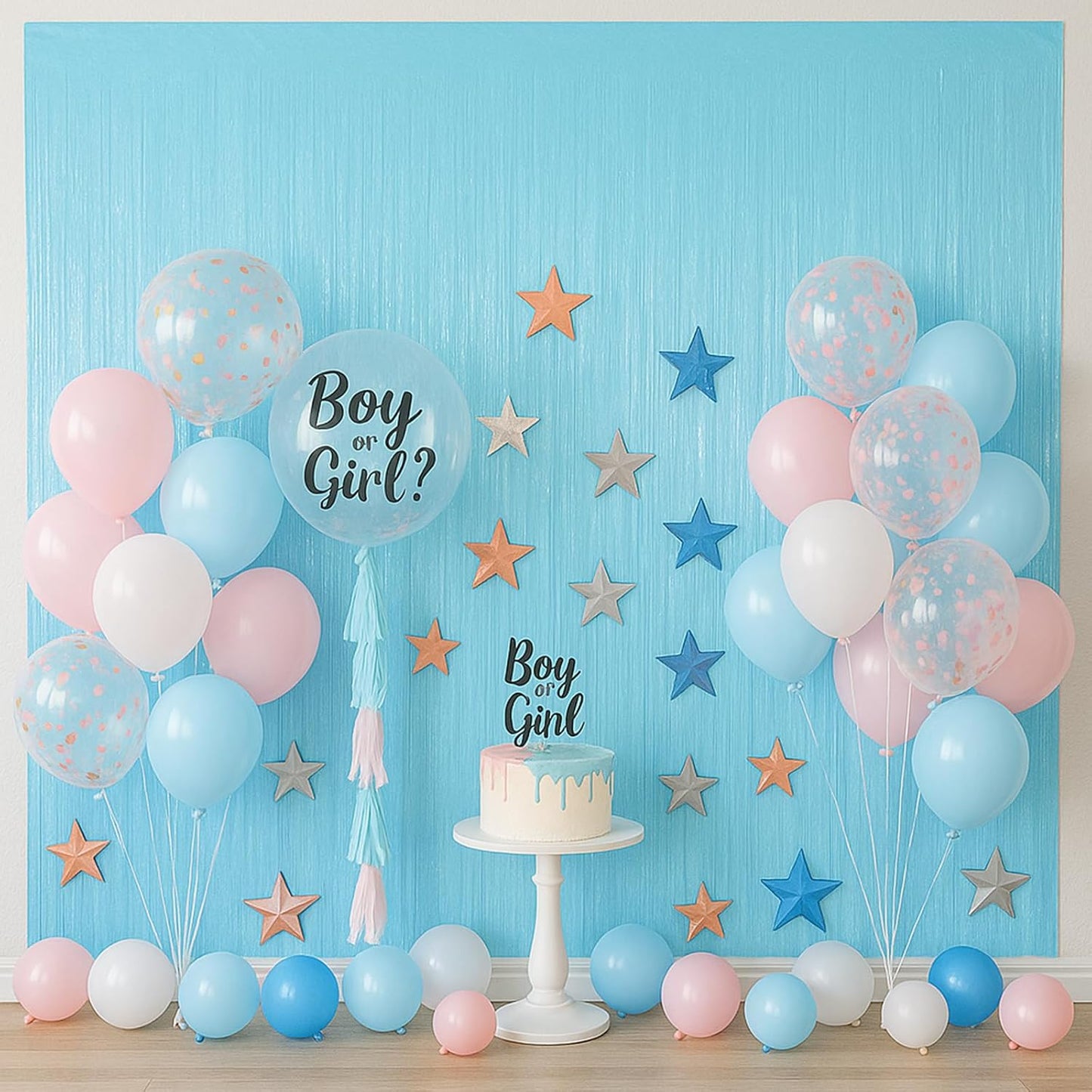 Voircoloria Pastel Blue Foil Fringe Backdrop Curtains - 3 Pack Tinsel Streamers for Parties & Events