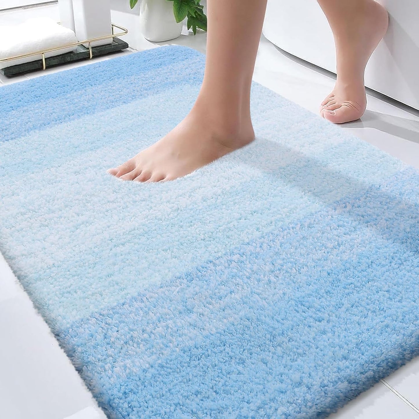 OLANLY Bath Rugs - Extra Soft Microfiber Mat with Rubber Backing | Quick Dry, Machine Washable, 34x21, Sky Blue