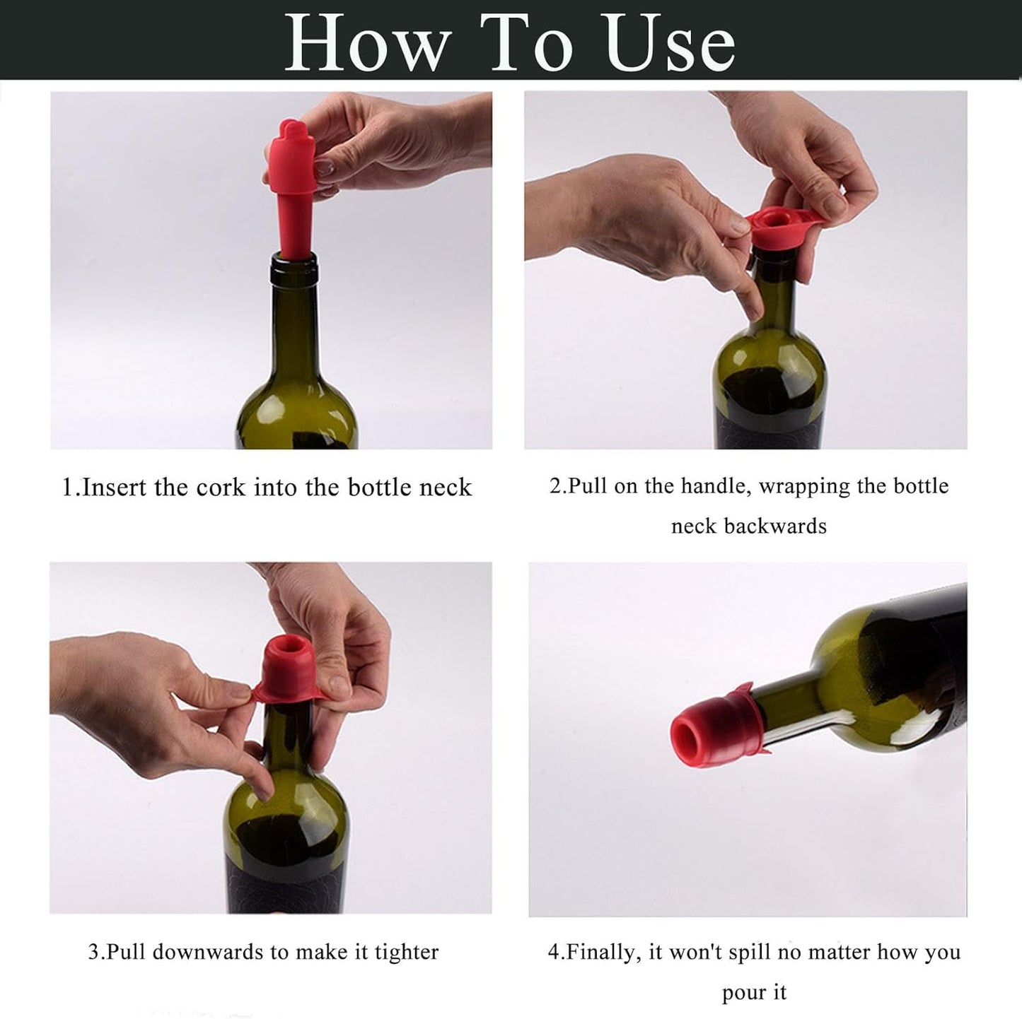Silicone Wine Stopper, Reusable Double-Sealed Anti-Drop Bottle Cork, Silicone Wine Bottle Covers for Wine Bottles, Set of 4
