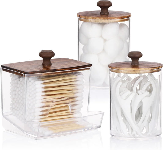 Tbestmax Qtips Holder - Clear Plastic Apothecary Jar Organizer for Cotton Swabs & Balls | 10oz Capacity