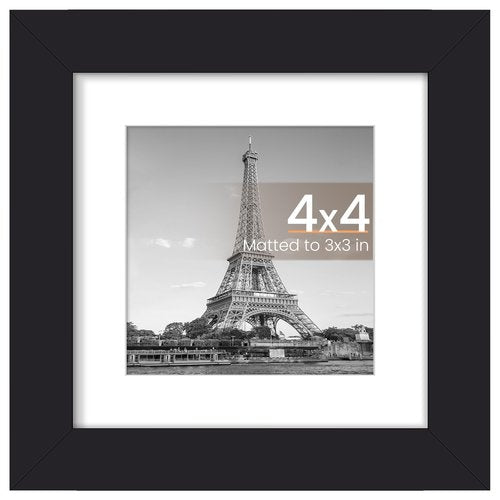 upsimples 4x4 Picture Frame, Display Pictures 3x3 with Mat or 4x4 Without, Wall Hanging Photo Frame, Black, 1 Pack