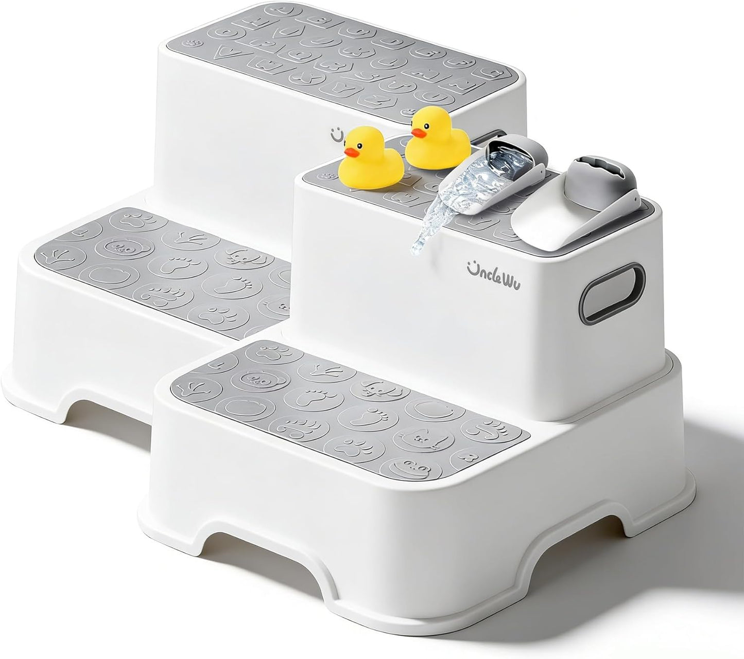 Skiennix 2-Pack Kids Step Stool - Non-Slip Toddler Bathroom & Kitchen Stool | Heavy Duty 200lbs Capacity (Grey)