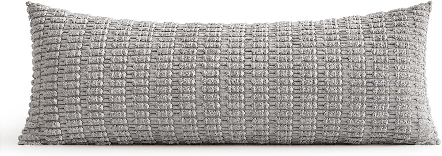 MIULEE Light Grey Long Body Lumbar Throw Pillow Cover - Soft Boho Decor for Couch & Sofa | 14x36 Inch