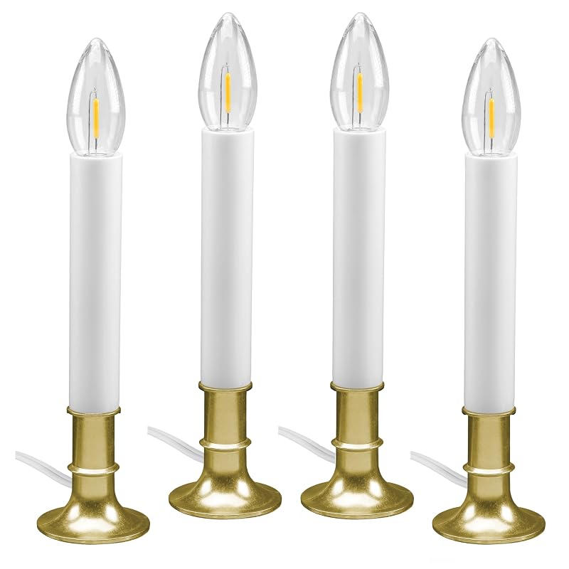 Electric LED Window Candles with Timer - Brass Variant, Shatterproof Bulbs