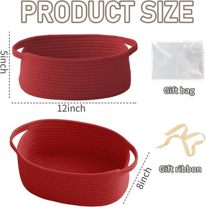 JMvicyroam Woven Storage Basket - Small Rope Organizer with Handles for Shelves & Closets | Red Gift Basket