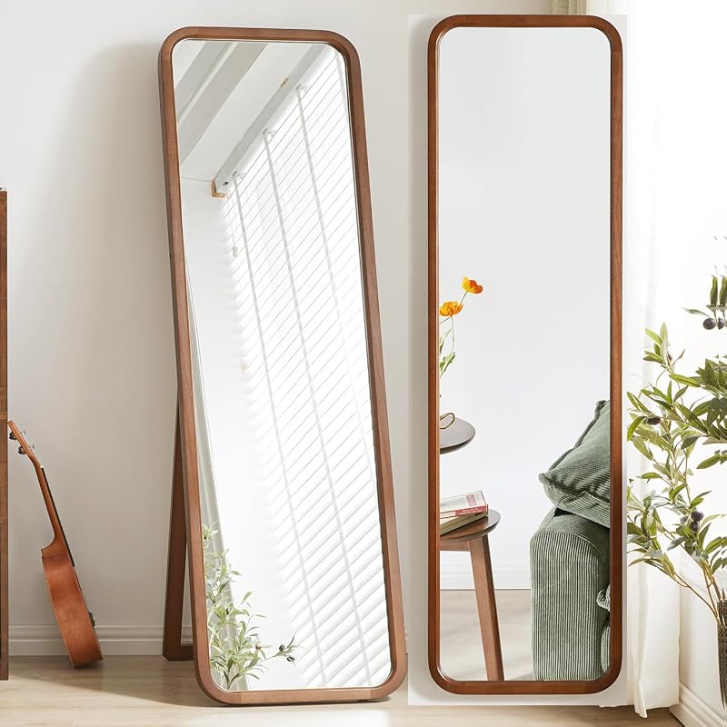 Brown 63" x 18" Wood Full-Length Mirror – Freestanding Floor Mirror with Stand