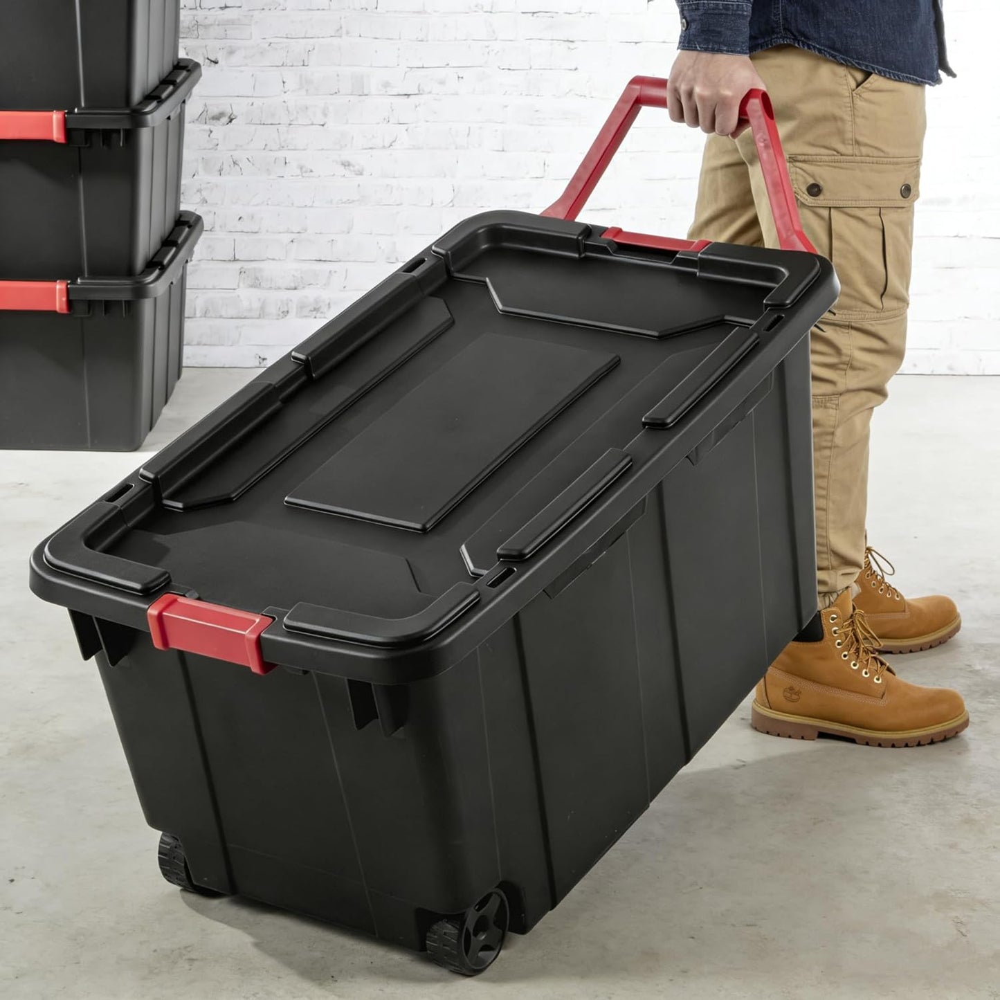 Regine Switzerland Extra Large 40-Gallon Plastic Storage Bin - Durable with Wheels & Handle, Black | Pack of 2