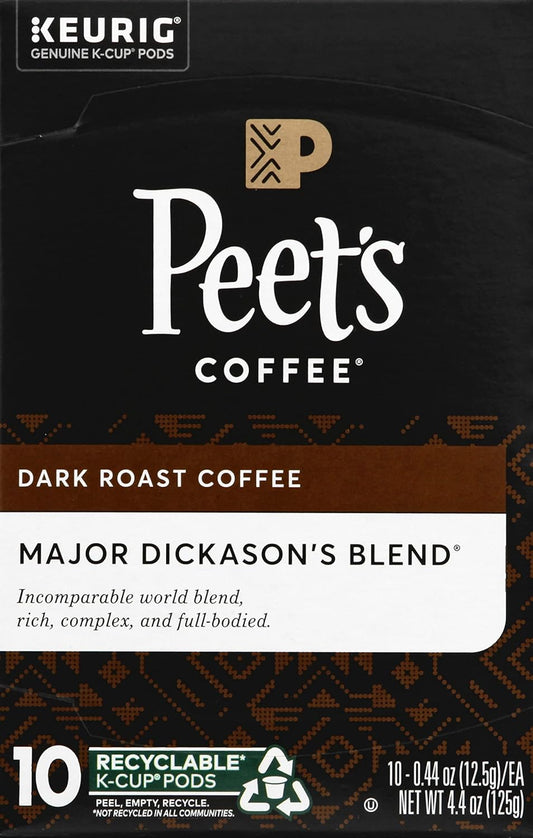 Peet's Coffee Dark Roast K-Cup Pods - 100% Arabica Major Dickason's Blend, 10 Count Box