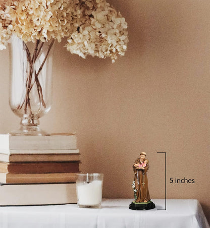 St. Anthony of Padua Statue - 5 Inch Figurine with Laminated Prayer Card & Pocket Token Set