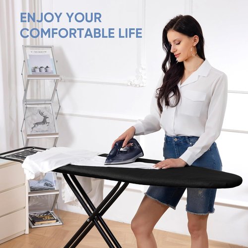 Jakeefud Full Size Ironing Board 15" X 47" with Heat Resistant Cover and Thicken Felt Pad, Safety Iron Rest, Heavy Duty,Anti-Skid Feet, Height Adjustable