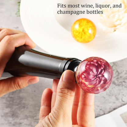 Resin Flower Wine Stopper, Floral Wine Bottle Stopper Decor, Cute Wine Stoppers for Wine Bottles for Wedding,Holiday,Birthday,Party and Gift (purple)