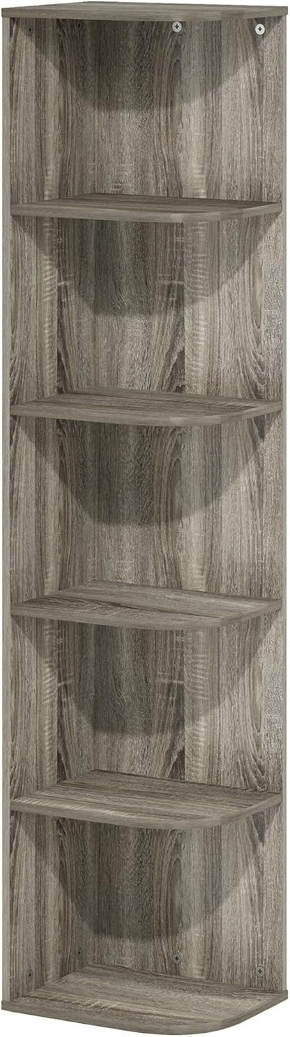 Furinno PASIR 5-Tier Corner Bookshelf - Stylish Open Shelf Bookcase for Living Room, Bedroom, Home Office | French Oak Finish