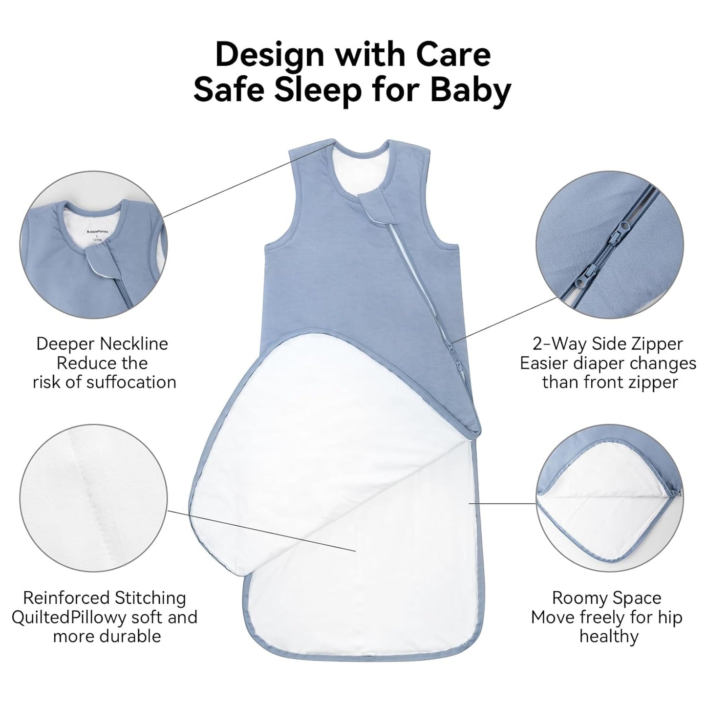 BubblePanda Bamboo Sleep Sack - Soft 1.0 Tog Toddler Sleeping Bag for 6-12 Months | 2-Way Zipper