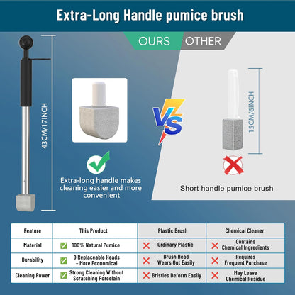 YINGMORE Pumice Toilet Cleaner - 17-Inch Handle for Effective Hard Water Stain Removal | Includes 1 Handle & 8 Pumice Stones