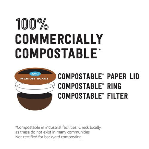 Happy Belly Compostable Coffee Pods - Medium Roast, Compatible with K-Cup Brewer | 96 Count