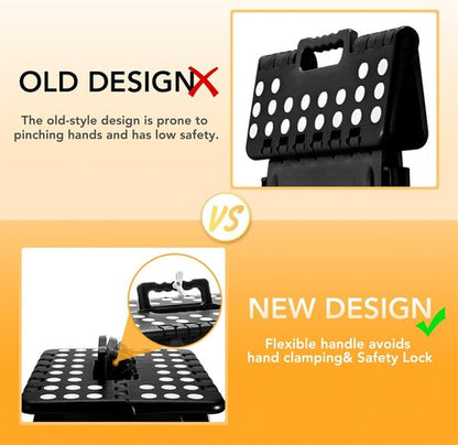 Delxo 16-Inch Folding Step Stool - Portable, Non-Slip Design with Safety Lock | Supports Up to 400LBS (Black)