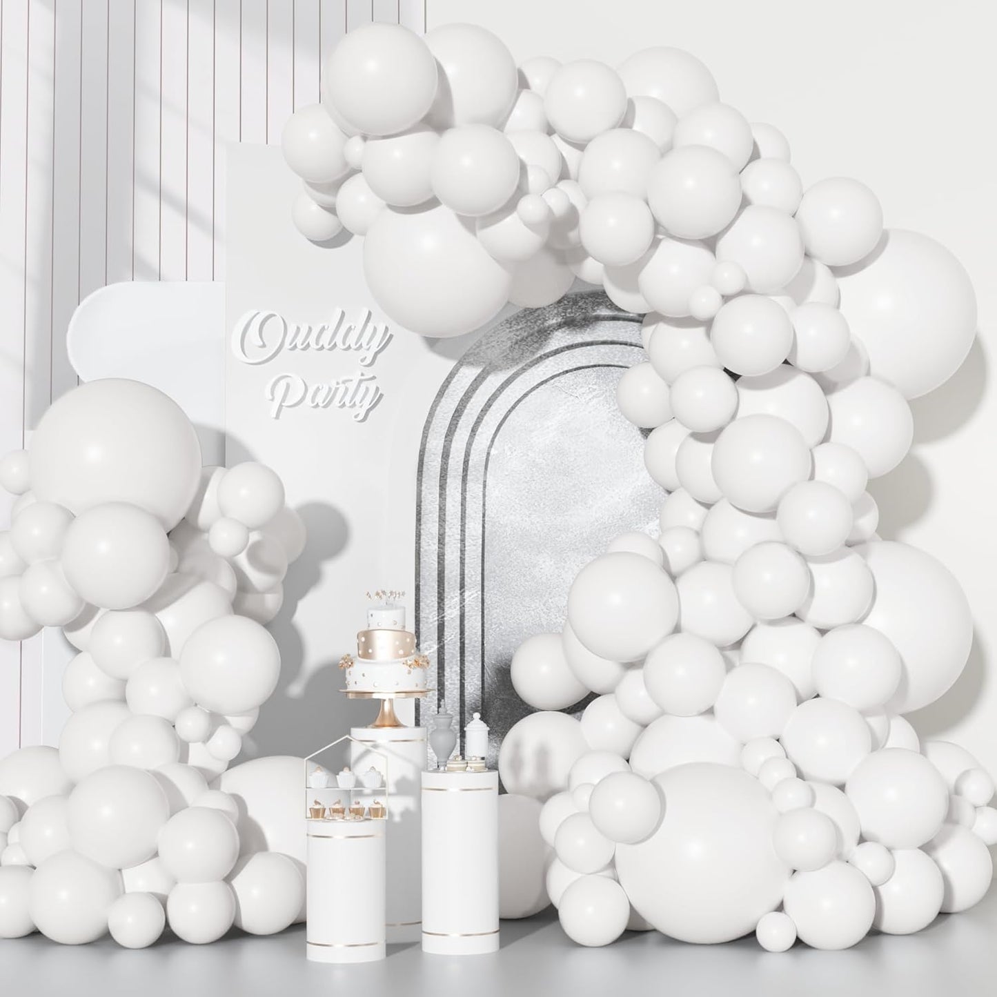 Ouddy White Balloon Set - 129 Pcs in Various Sizes with 6 Pcs 18” Matte White Balloon Arch Kit | Perfect for Birthdays, Weddings, and Celebrations