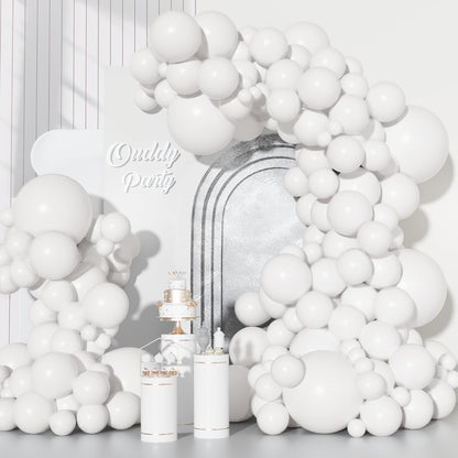Ouddy White Balloon Set - 129 Pcs in Various Sizes with 6 Pcs 18” Matte White Balloon Arch Kit | Perfect for Birthdays, Weddings, and Celebrations