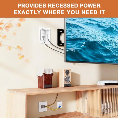 Naerza in Wall Cable Management Kit with Recessed Tv Outlet Box-Two-Hole Socket, 9ft Cord,Tv Cable Hider Wall Kit Hider Box Fits All Plugs, Easy, Safe Cable Management
