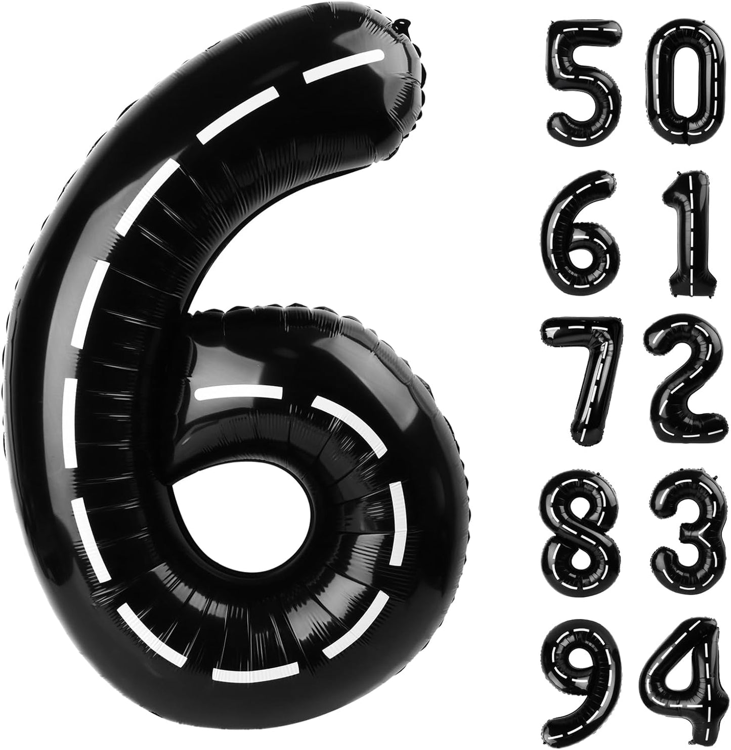 Race Car 6 Balloon - 40 Inch Black Number Balloon for 6th Birthday Decorations