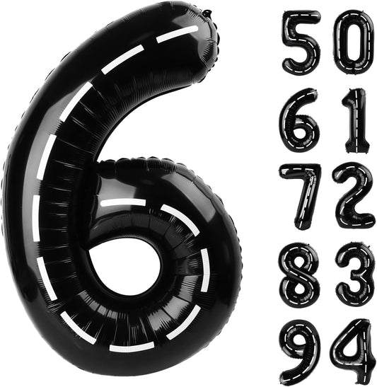Race Car 6 Balloon - 40 Inch Black Number Balloon for 6th Birthday Decorations