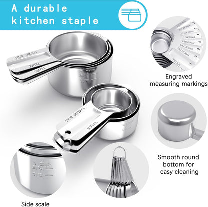 TILUCK Stainless Steel Measuring Cups Set - Essential Kitchen Gadgets for Cooking & Baking | Set of 7