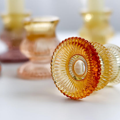 WDHODEC Orange Candlestick Holders - 12PCS Colorful Gradient Glass Taper Holders for Weddings & Parties