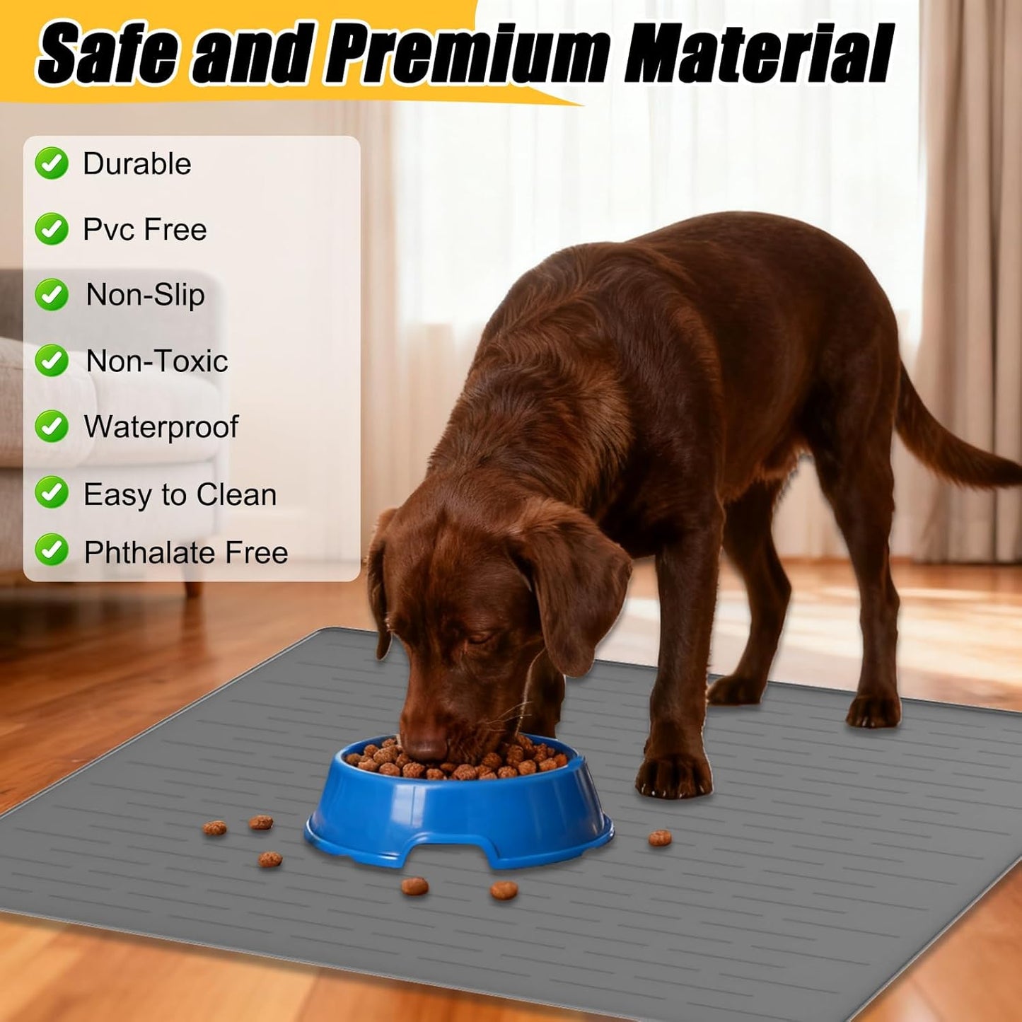 Skiennix 1.5MM Thick Dog Food Mat - Waterproof Silicone Pet Feeding Mat, 40"x30", Dark Gray