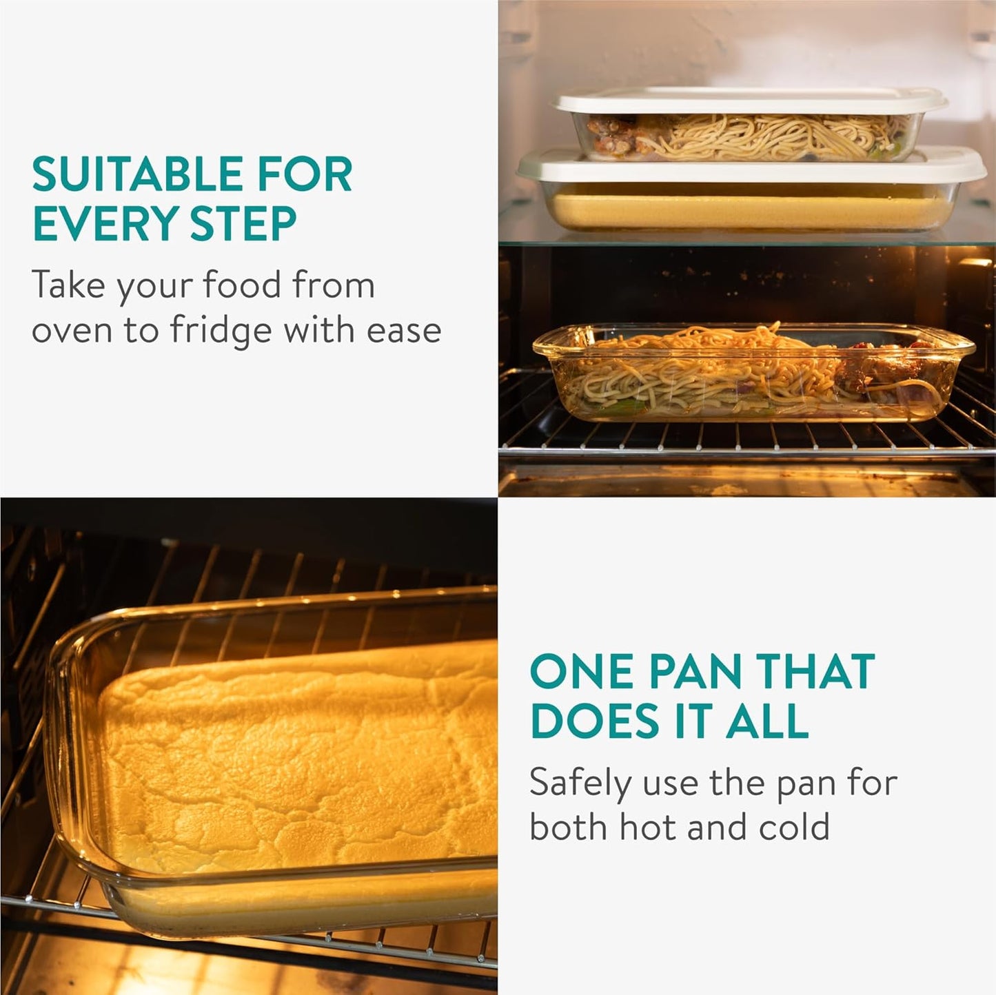 Navaris 4-Piece Glass Baking Dish Set - Versatile Casserole Dishes with Lids | 1.7qt & 2.3qt Sizes