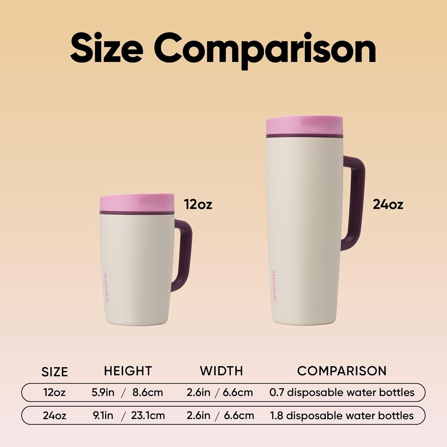 Owala SmoothSip Slider Travel Mug - 24 oz Stainless Steel, Leak Proof, Insulated for Hot & Cold Drinks | Daybreak Color