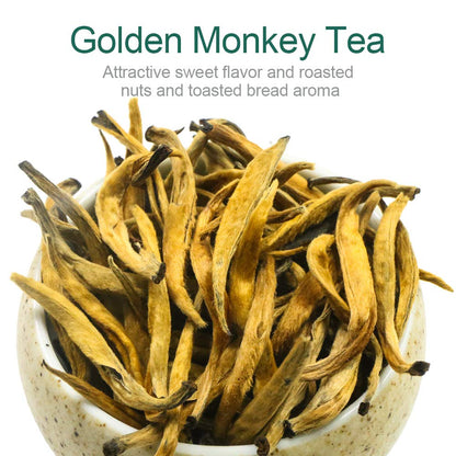 FullChea - Imperial Golden Monkey Tea - Yunnan Black Tea Loose Leaf - Chinese Yunnan Pure Gold Tea - Naturally with Roasted Nuts Flavor - Health Tea - 4oz / 113g