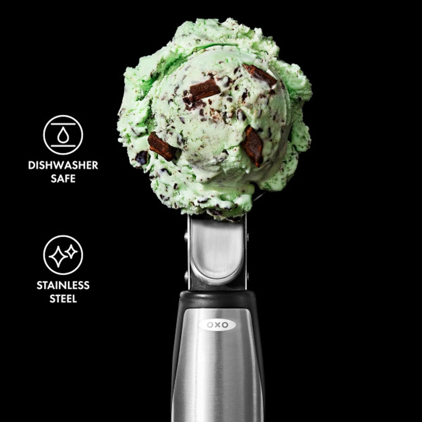 OXO Steel Ice Cream Scoop - Effortless Lever Design for Perfect Scoops Every Time