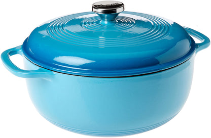 Lodge 6 Quart Enameled Cast Iron Dutch Oven with Lid – Dual Handles – Oven Safe up to 500° F or on Stovetop - Use to Marinate, Cook, Bake, Refrigerate and Serve – Cornflower Blue